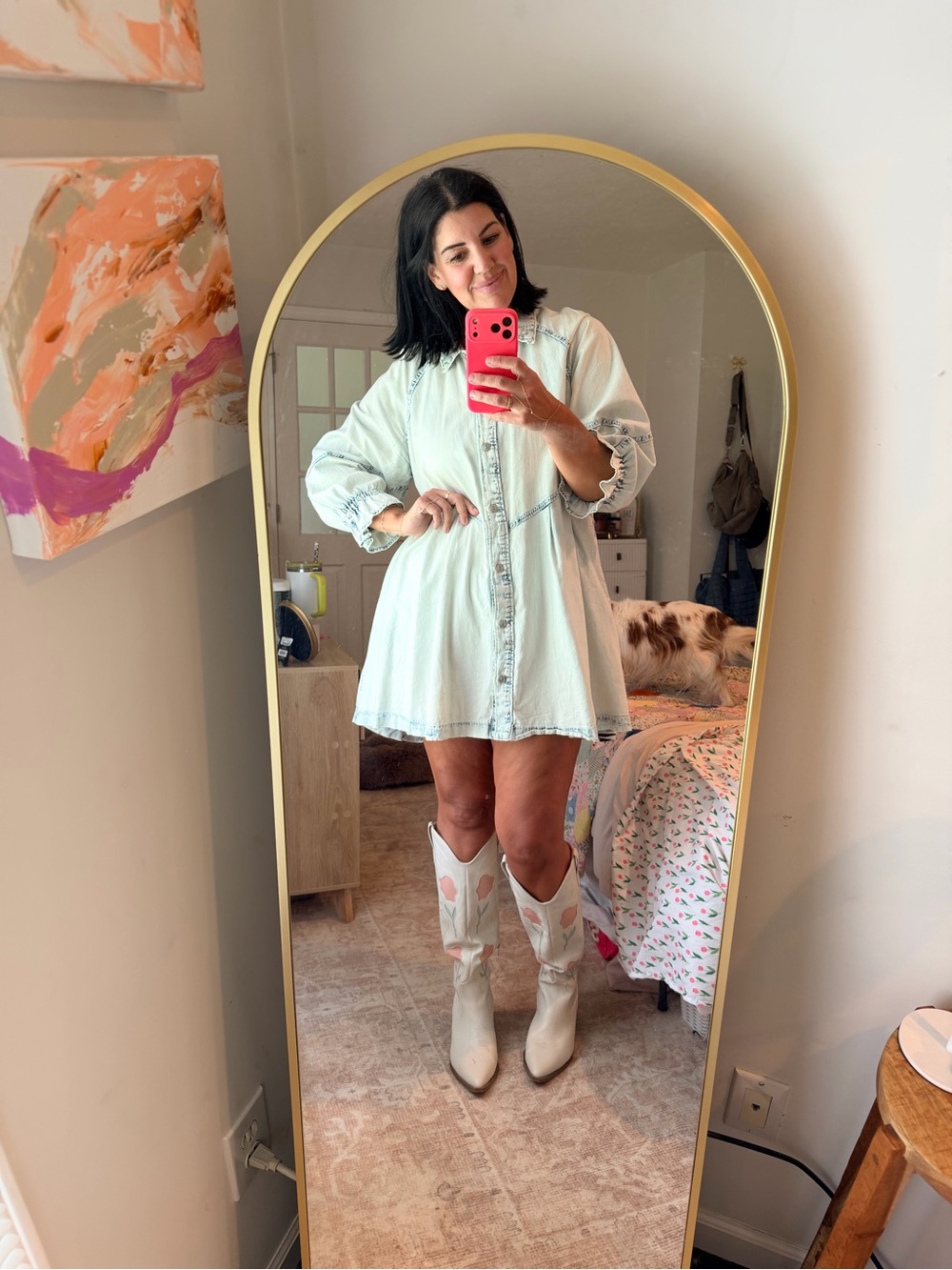 We The Free Light Blue Denim Button-Front Mini Dress